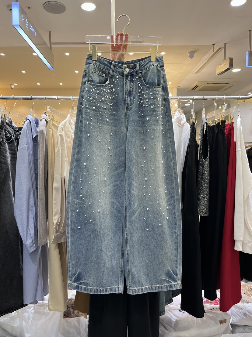 WORK SHOP東大門直郵女士新品人氣推薦休閑熱賣牛仔褲珍珠Work_shop牛仔褲圖色1