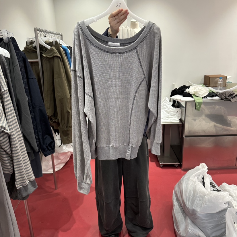 77韓國代購女士新品熱賣休閑真品時尚人氣推薦衛衣華夫格77衛衣圖色1