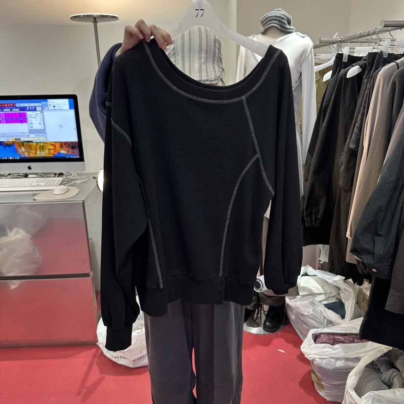 77韓國代購女士新品熱賣休閑真品時尚人氣推薦衛衣華夫格77衛衣圖色3