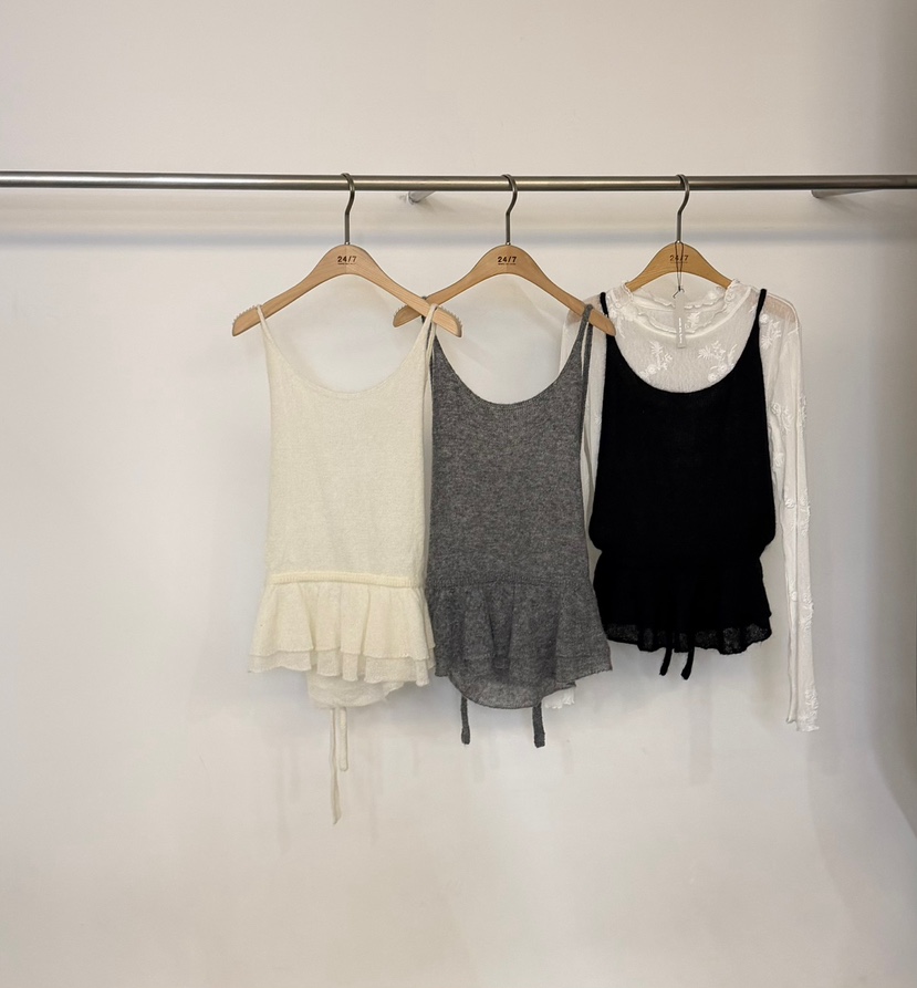 TWENTY FOUR SEVEN24-7韓國代購女裝新款熱賣吊帶背心荷葉邊馬海毛TEWNTY FOUR SEVEN24-7吊帶/背心