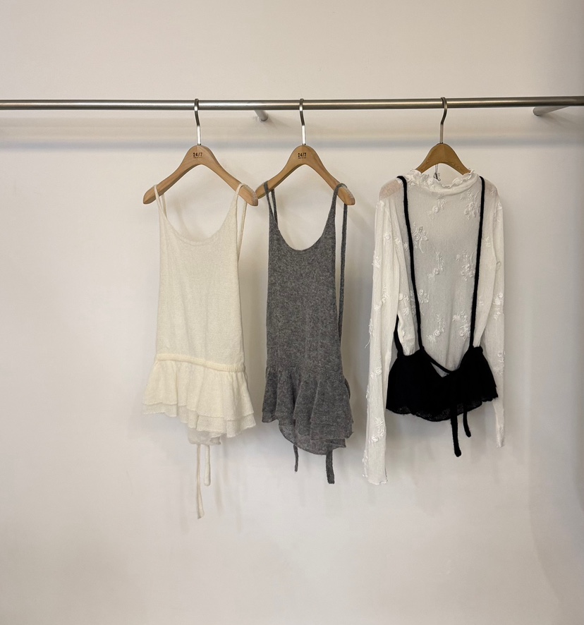TWENTY FOUR SEVEN24-7韓國代購女裝新款熱賣吊帶背心荷葉邊馬海毛TEWNTY FOUR SEVEN24-7吊帶/背心