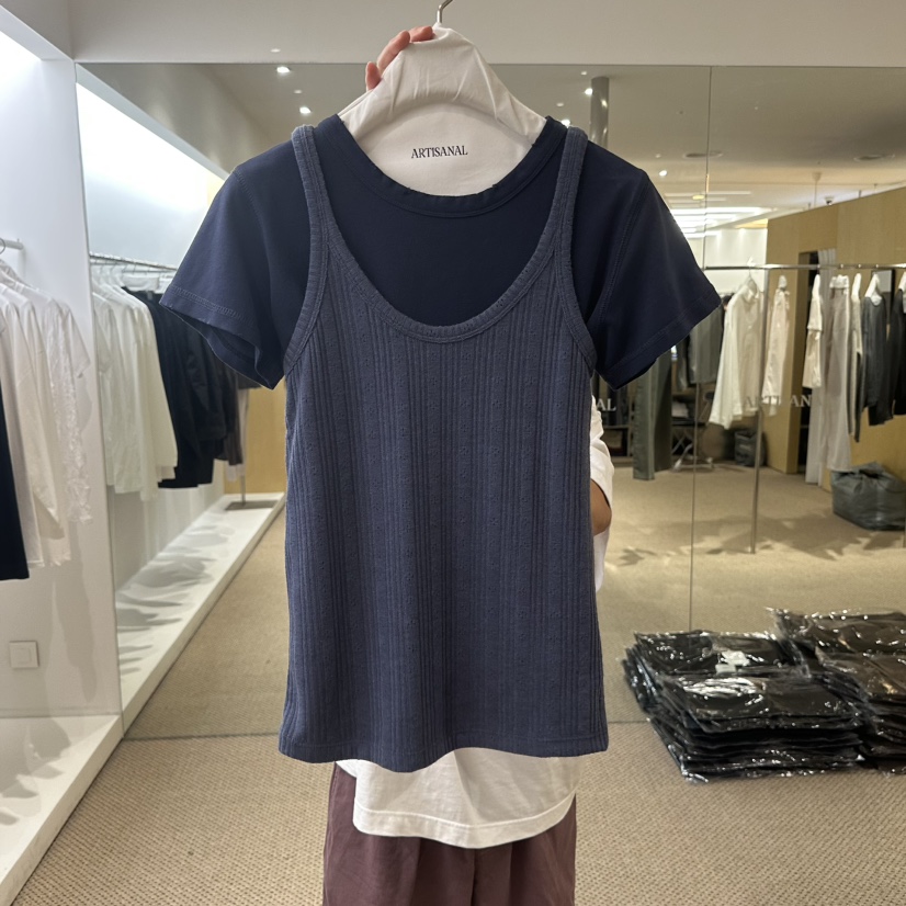 ARTISANAL韓國代購女士新款時尚休閑推薦吊帶背心無袖鏤空ARTISANAL吊帶/背心圖色3深藍色