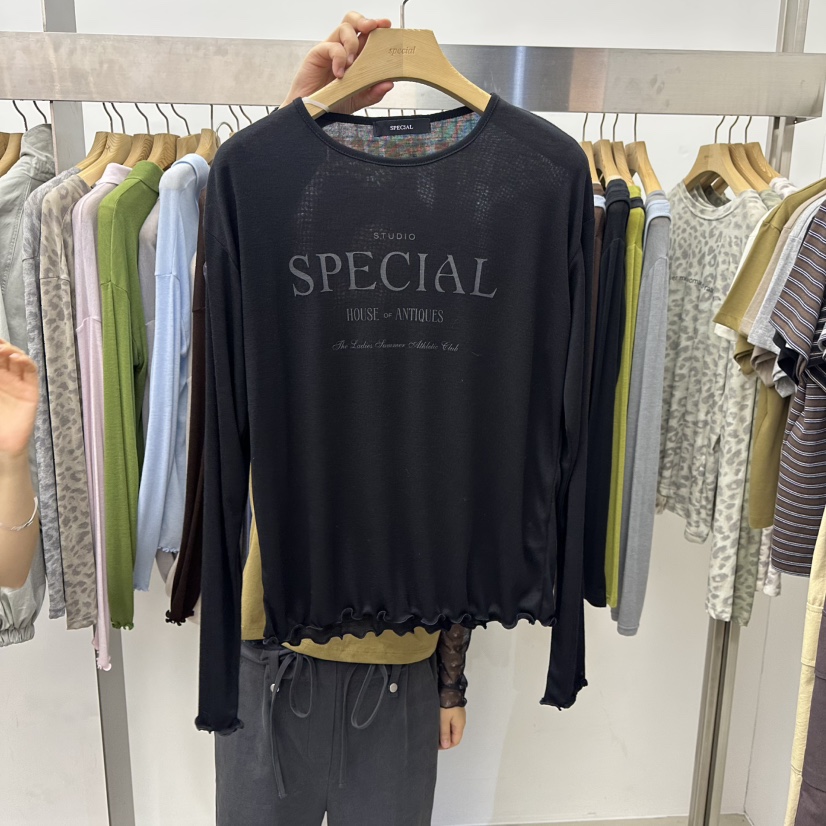 SPECIAL韓國代購女士新款休閑真品時尚推薦熱賣人氣長袖T恤SPECIAL長袖T恤圖色5黑色