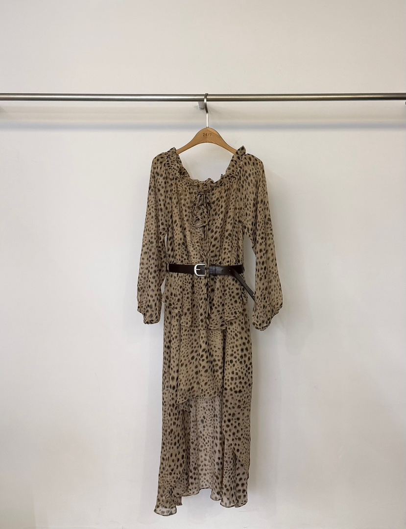 TWENTY FOUR SEVEN24-7韓國直郵女裝新品休閑連衣裙含腰帶豹紋褶邊TEWNTY FOUR SEVEN24-7連衣裙