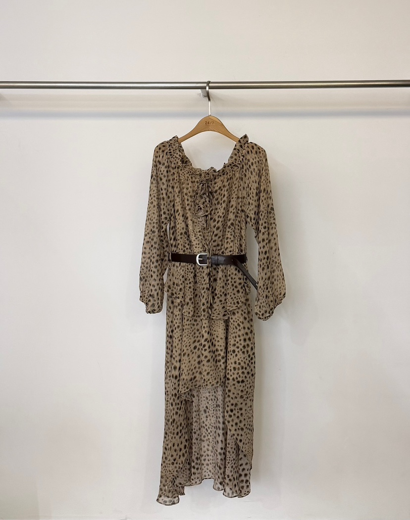 TWENTY FOUR SEVEN24-7韓國直郵女裝新品休閑連衣裙含腰帶豹紋褶邊TEWNTY FOUR SEVEN24-7連衣裙圖色1