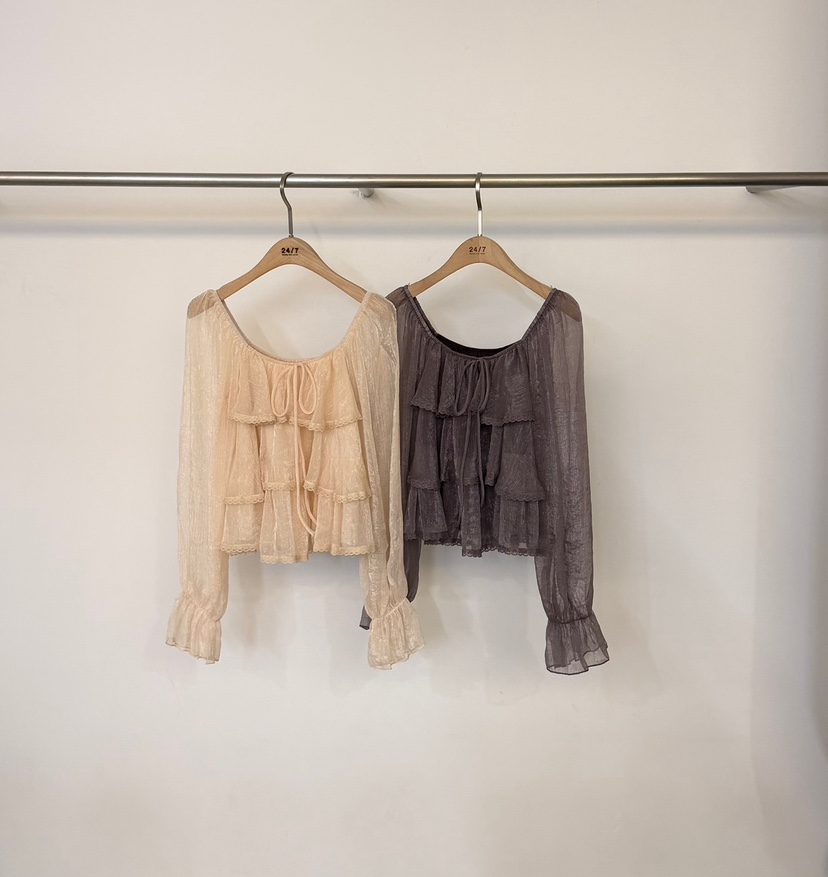 TWENTY FOUR SEVEN24-7韓國代購女裝新品真品襯衫蕾絲衫褶邊TEWNTY FOUR SEVEN24-7襯衫/蕾絲衫