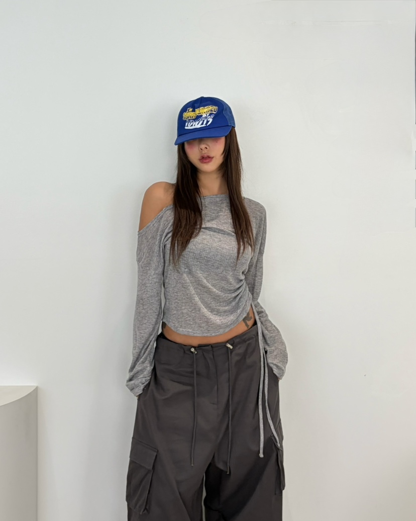 TIPSY韓國直郵女裝新款熱賣時尚推薦真品休閑長袖T恤褶皺TIPSY長袖T恤