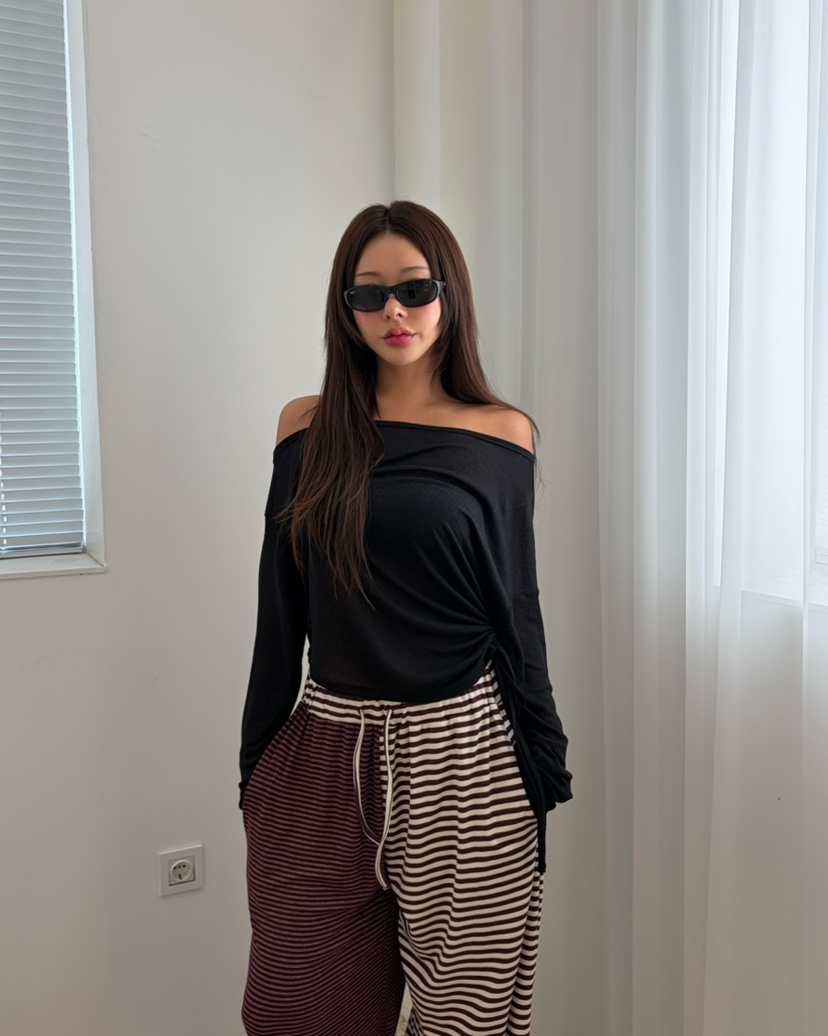 TIPSY韓國直郵女裝新款熱賣時尚推薦真品休閑長袖T恤褶皺TIPSY長袖T恤
