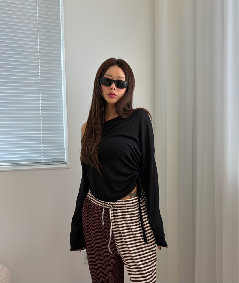 TIPSY韓國直郵女裝新款熱賣時尚推薦真品休閑長袖T恤褶皺TIPSY長袖T恤