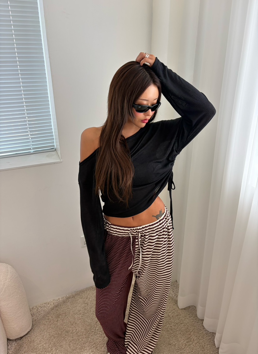 TIPSY韓國直郵女裝新款熱賣時尚推薦真品休閑長袖T恤褶皺TIPSY長袖T恤