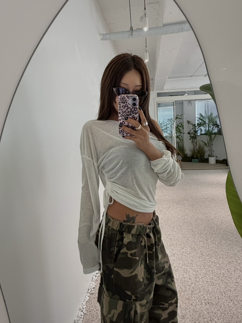 TIPSY韓國直郵女裝新款熱賣時尚推薦真品休閑長袖T恤褶皺TIPSY長袖T恤圖色3