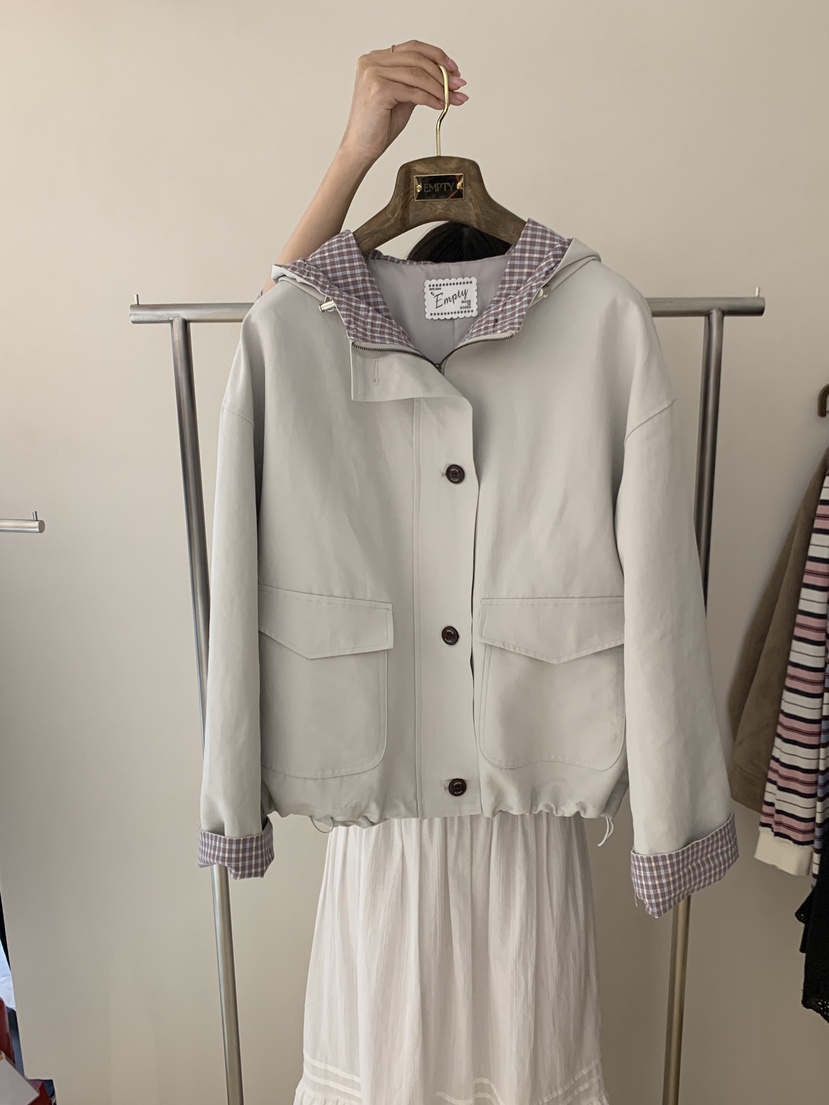 EMPTY東大門代購女士新款時尚休閑真品人氣熱賣夾克格紋撞色EMPTY夾克圖色3