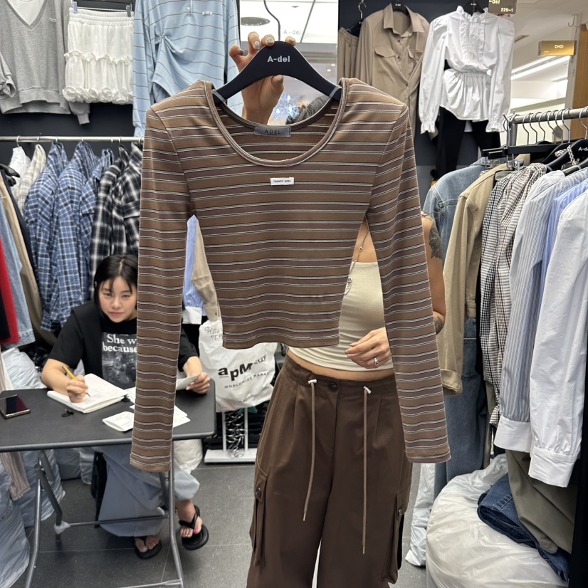 A-DEL韓國直郵女裝新款推薦時尚休閑真品人氣熱賣長袖T恤A-DEL長袖T恤圖色2