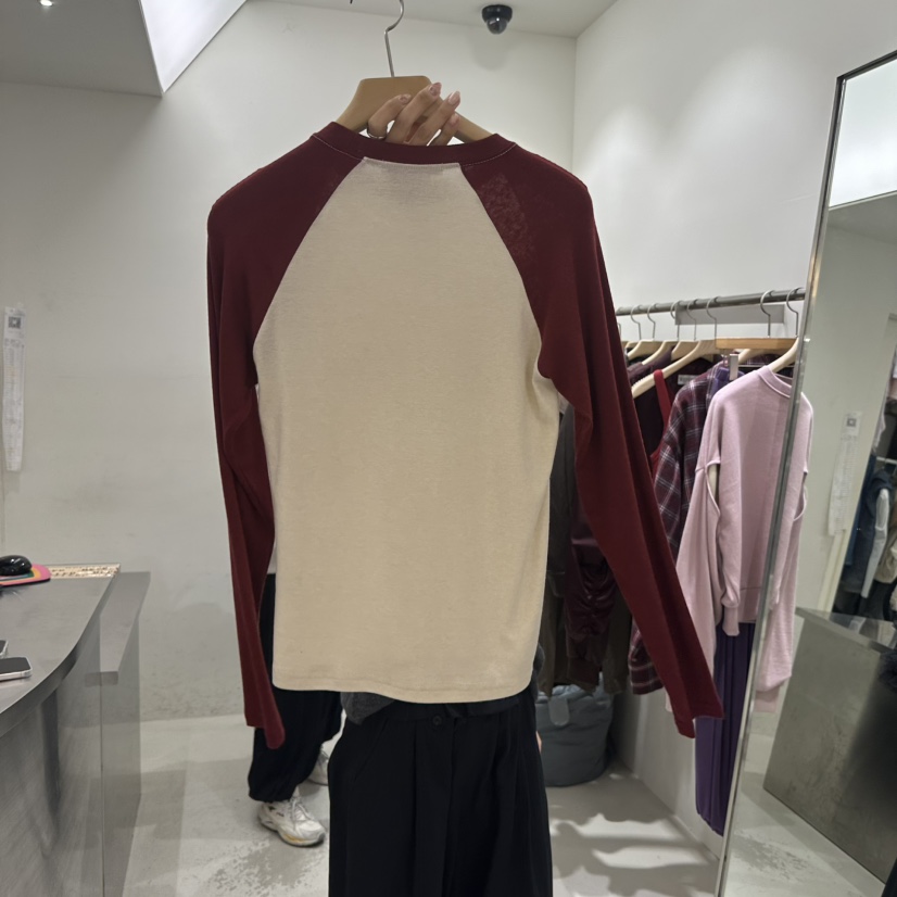 REPELLER韓國直郵女士新品真品人氣熱賣長袖T恤插肩袖撞色REPELLER長袖T恤