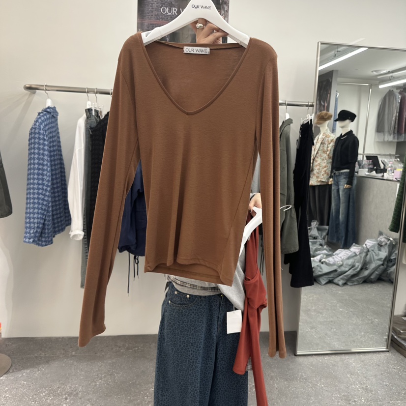 OURWAVE/OUR ROOM韓國代購女士新款真品時尚長袖T恤深VOURWAVE/OUR ROOM長袖T恤圖色4