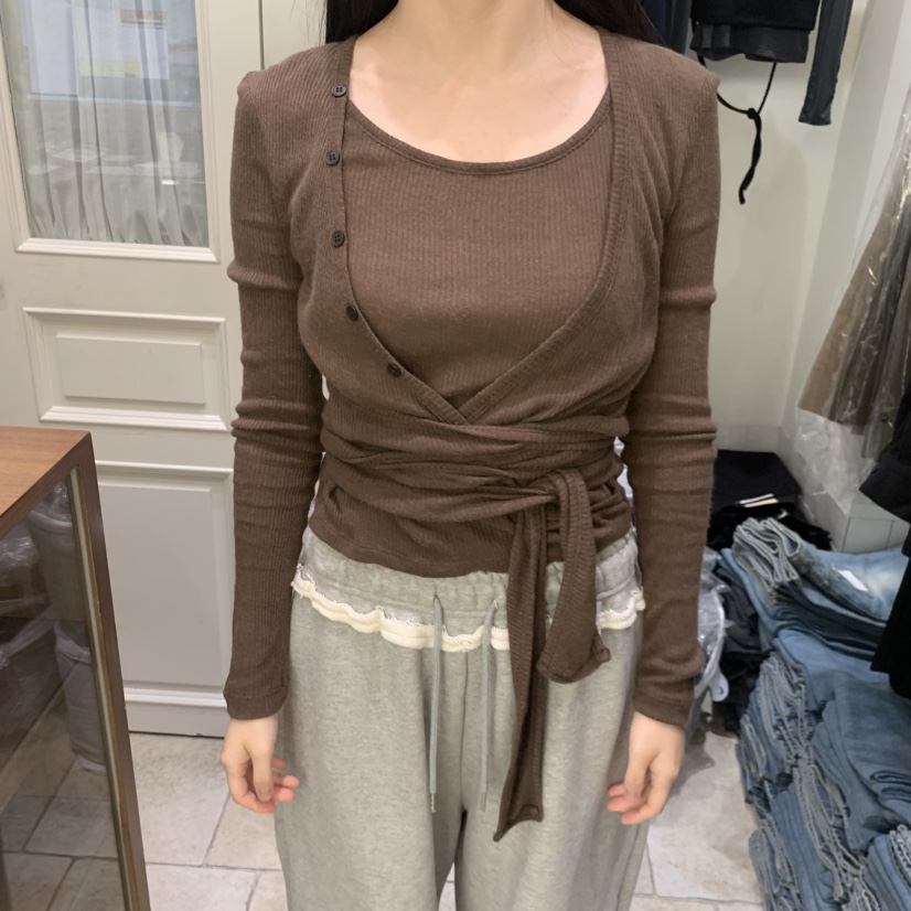 LE AHICON東大門直郵女裝新品熱賣時尚推薦人氣長袖T恤紐扣Le Ahicon長袖T恤圖色3