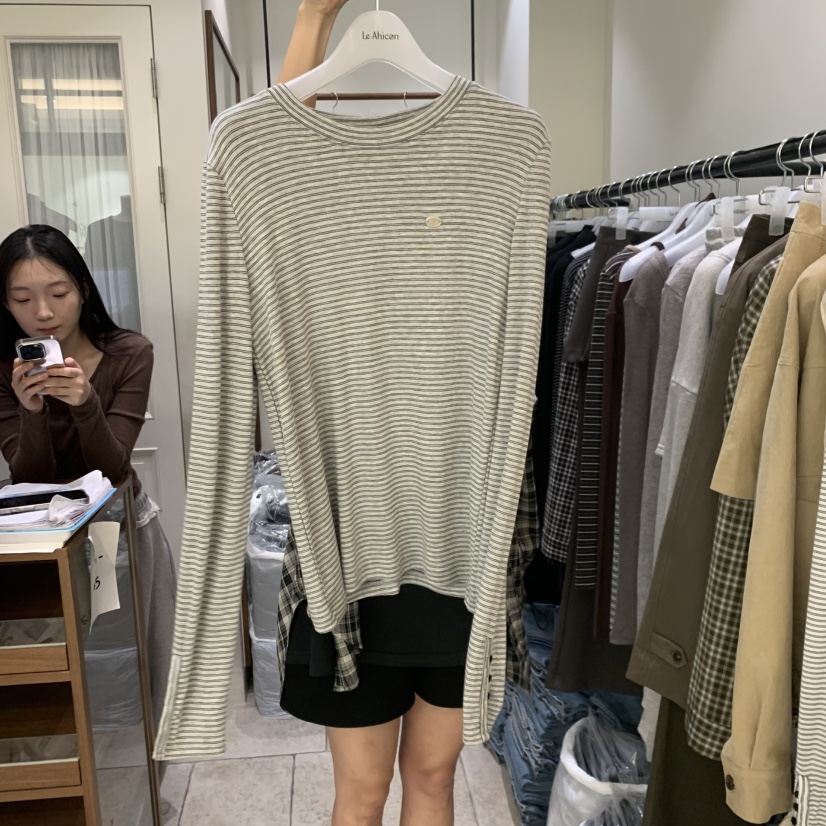 LE AHICON東大門實拍女士新品真品熱賣時尚休閑人氣長袖T恤Le Ahicon長袖T恤圖色3條紋灰