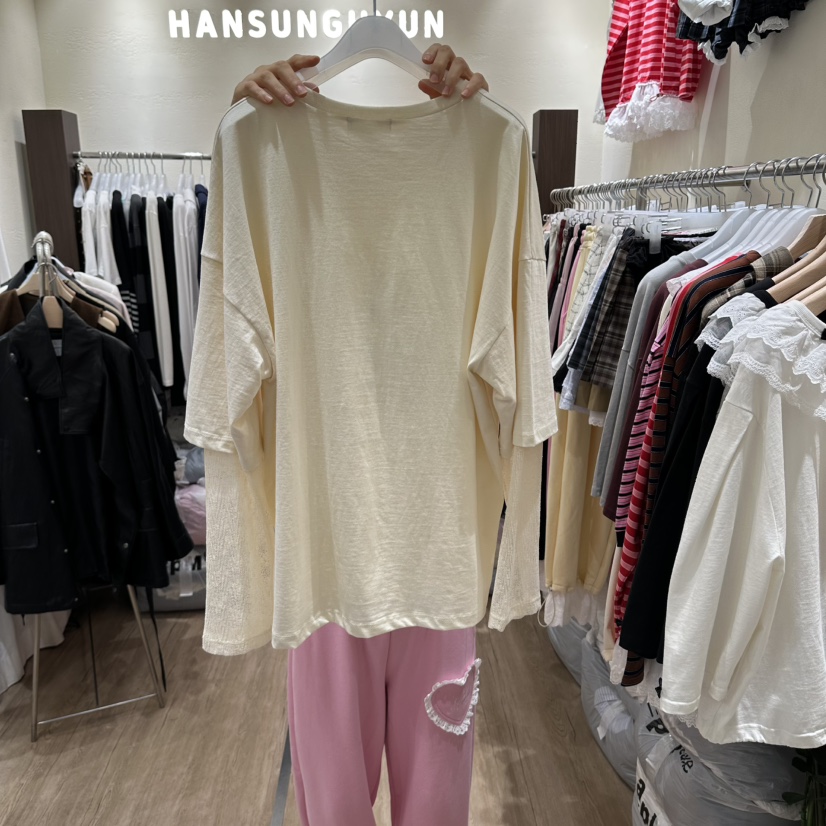 HANSUNGHYUN東大門直郵女士新款時尚熱賣人氣長袖T恤假兩件HANSUNGHYUN長袖T恤