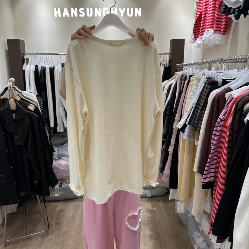 HANSUNGHYUN東大門實拍女士新款人氣長袖T恤泰迪熊珍珠棉HANSUNGHYUN長袖T恤