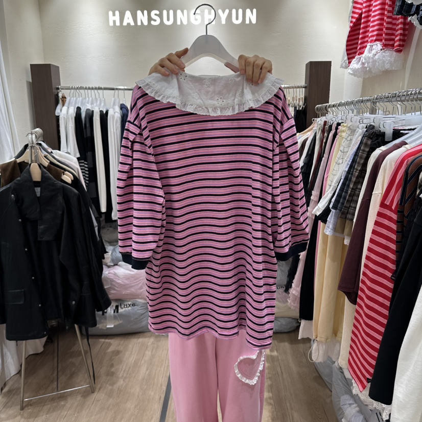 HANSUNGHYUN東大門代購女士新款休閑熱賣真品襯衫蕾絲衫條紋HANSUNGHYUN襯衫/蕾絲衫