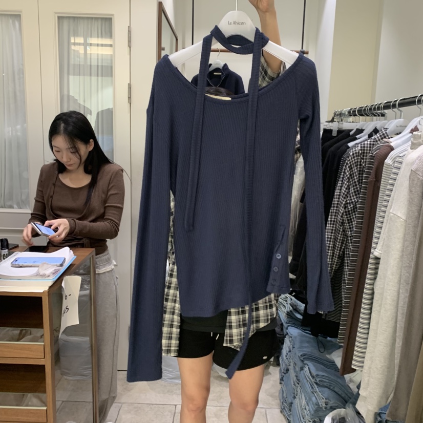 LE AHICON東大門直郵女裝新款推薦休閑時尚長袖T恤含飄帶Le Ahicon長袖T恤圖色2