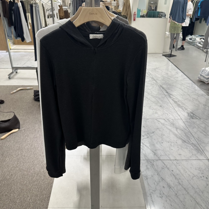 GAM JA韓國直郵女裝新品休閑真品人氣衛衣拉鏈連帽衫修身GAM JA衛衣圖色2墨色