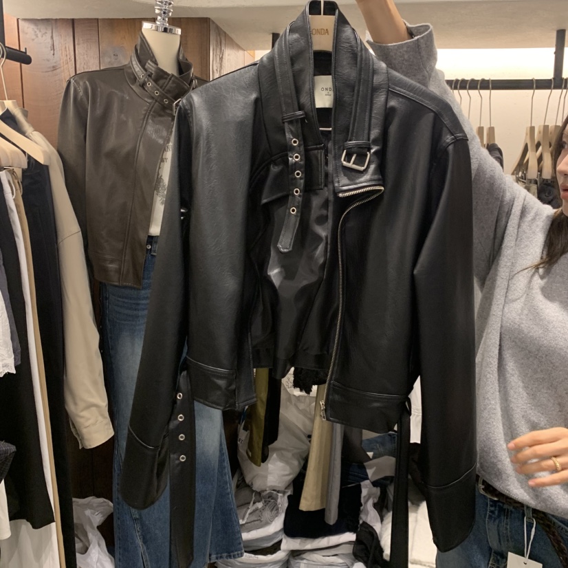 ONDA韓國代購女士新品熱賣人氣真品時尚推薦休閑皮衣ONDA皮衣圖色1黑