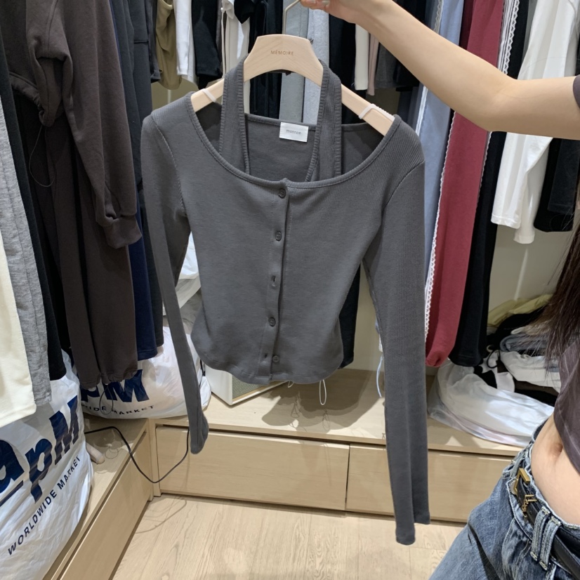 MONROE韓國代購女裝新款熱賣休閑真品人氣推薦長袖T恤假兩件MONROE長袖T恤圖色2墨