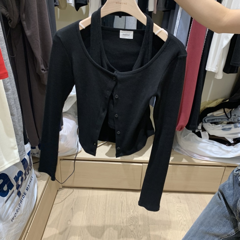 MONROE韓國代購女裝新款熱賣休閑真品人氣推薦長袖T恤假兩件MONROE長袖T恤圖色3黑
