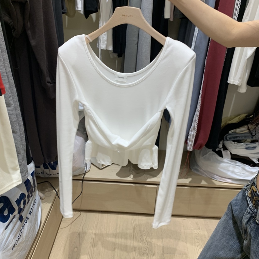 MONROE東大門實拍女士新品真品推薦熱賣長袖T恤荷葉邊紐扣MONROE長袖T恤圖色4