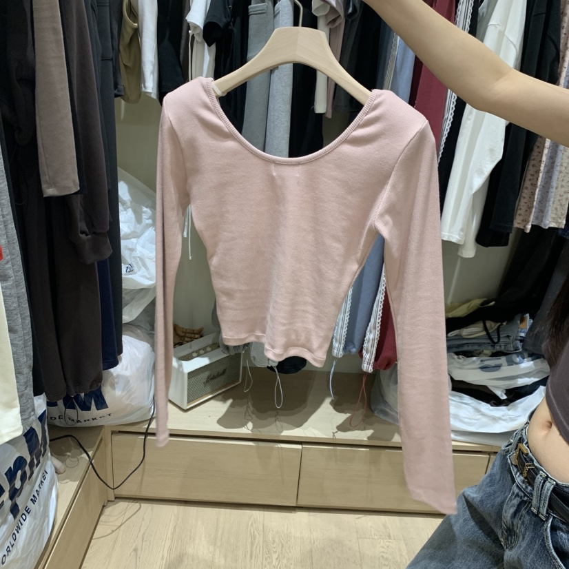 MONROE韓國代購女士新品休閑真品熱賣時尚推薦長袖T恤羅紋MONROE長袖T恤