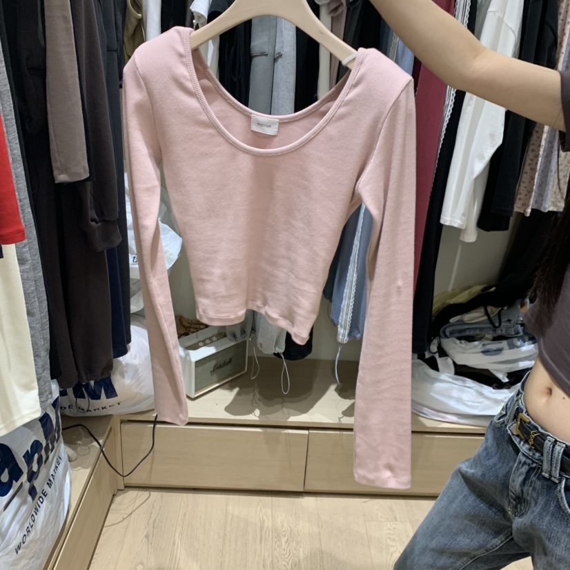 MONROE韓國代購女士新品休閑真品熱賣時尚推薦長袖T恤羅紋MONROE長袖T恤圖色2