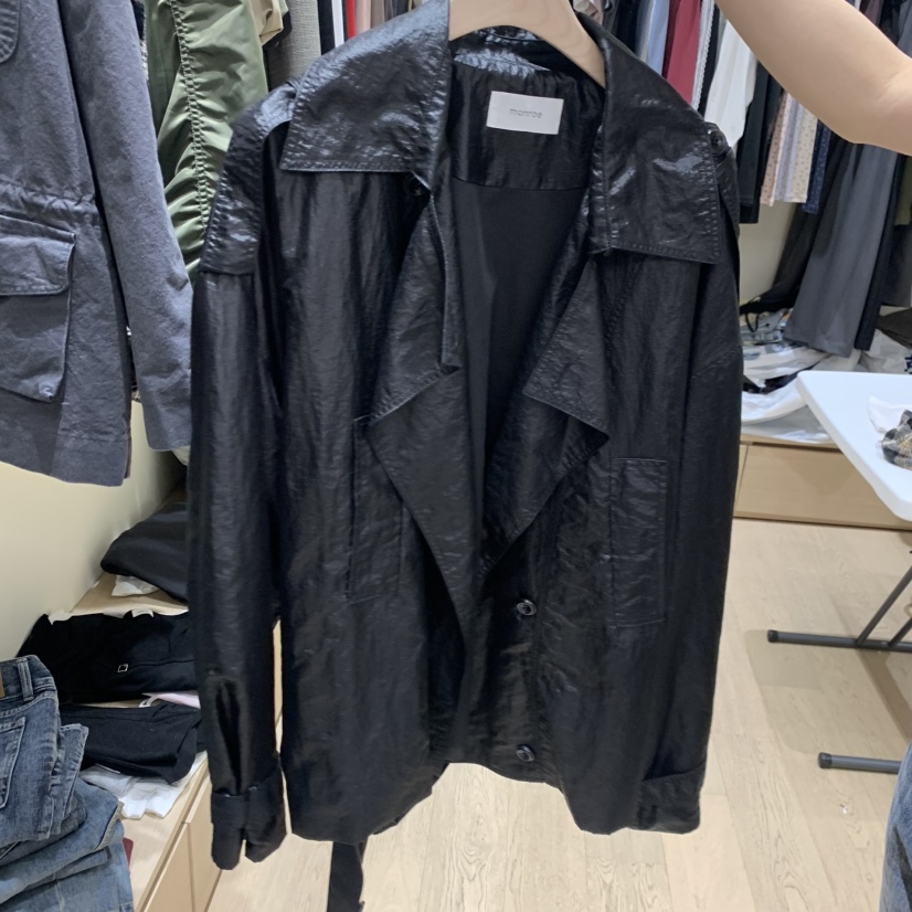 MONROE東大門直郵女士新品時尚推薦真品休閑人氣夾克含腰帶MONROE夾克圖色3黑