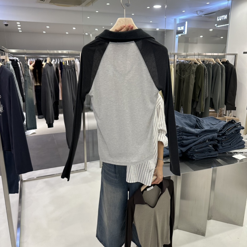 LUTH東大門代購女裝新品人氣時尚休閑熱賣推薦長袖T恤撞色LUTH長袖T恤