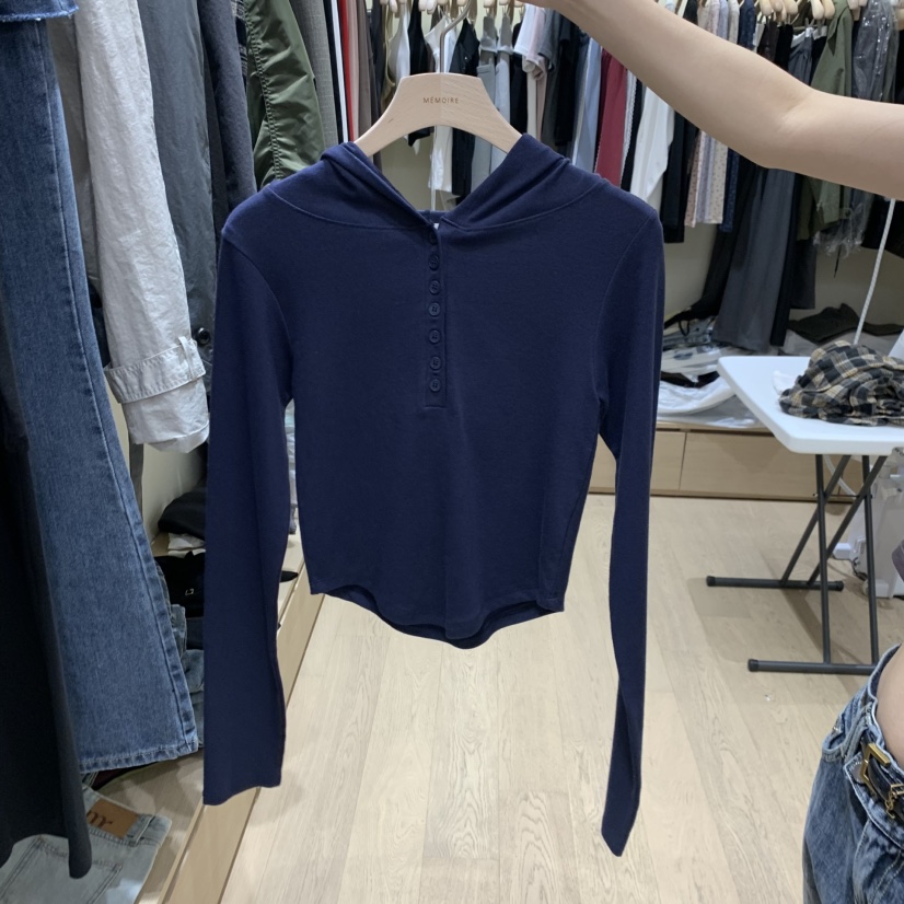 MONROE韓國代購女士新品熱賣時尚真品人氣長袖T恤連帽衫圓領MONROE長袖T恤圖色3深藍色