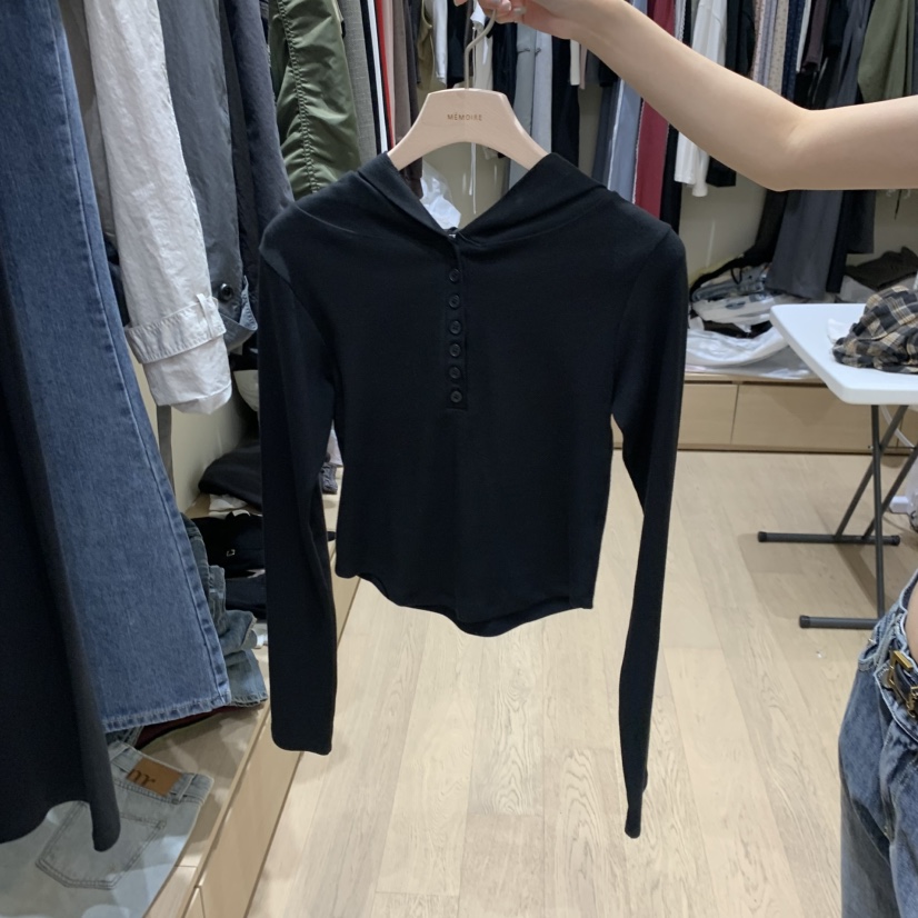 MONROE韓國代購女士新品熱賣時尚真品人氣長袖T恤連帽衫圓領MONROE長袖T恤圖色4黑