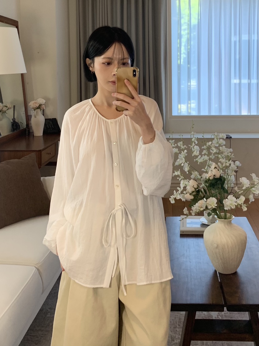 FABRIC東大門直郵女士新品人氣時尚真品休閑襯衫蕾絲衫絲帶FABRIC襯衫/蕾絲衫