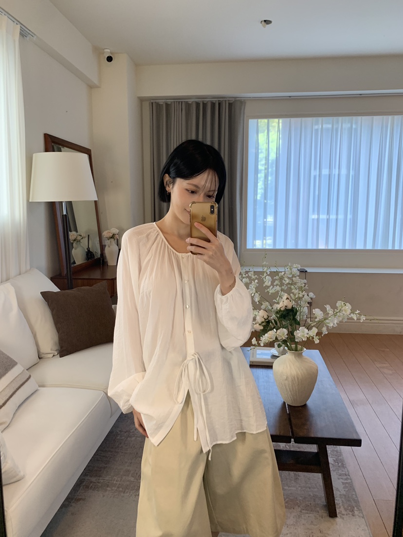 FABRIC東大門直郵女士新品人氣時尚真品休閑襯衫蕾絲衫絲帶FABRIC襯衫/蕾絲衫