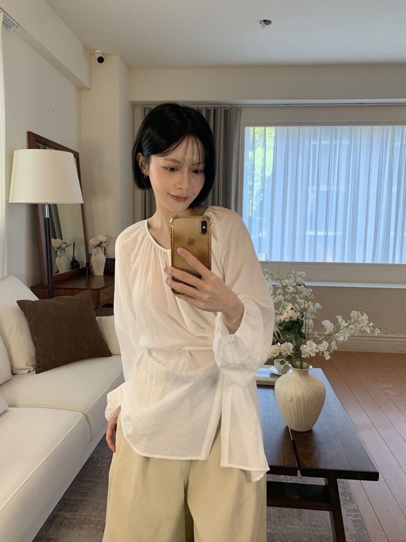 FABRIC東大門直郵女士新品人氣時尚真品休閑襯衫蕾絲衫絲帶FABRIC襯衫/蕾絲衫