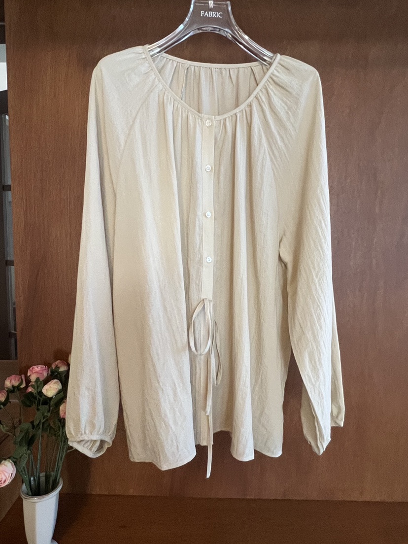 FABRIC東大門直郵女士新品人氣時尚真品休閑襯衫蕾絲衫絲帶FABRIC襯衫/蕾絲衫圖色2米色