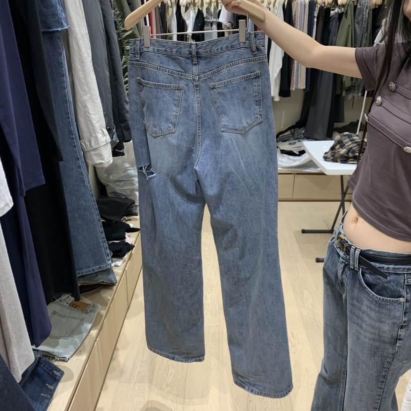 MONROE韓國直郵女裝新款休閑時尚人氣真品牛仔褲闊腿褲復古MONROE牛仔褲