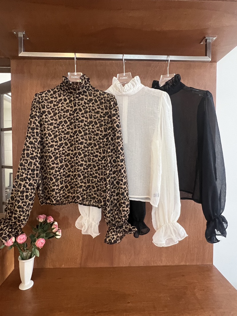 FABRIC韓國直郵女裝新品時尚推薦休閑襯衫蕾絲衫荷葉邊高領FABRIC襯衫/蕾絲衫