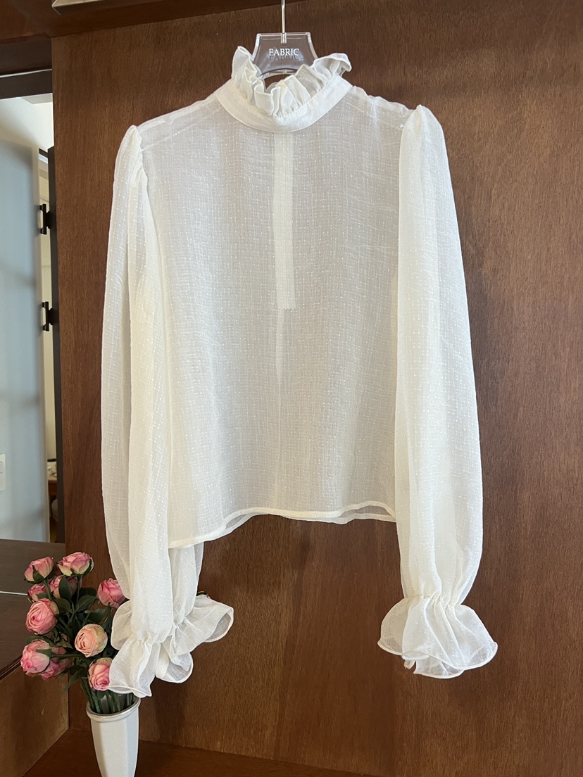 FABRIC韓國直郵女裝新品時尚推薦休閑襯衫蕾絲衫荷葉邊高領FABRIC襯衫/蕾絲衫圖色2