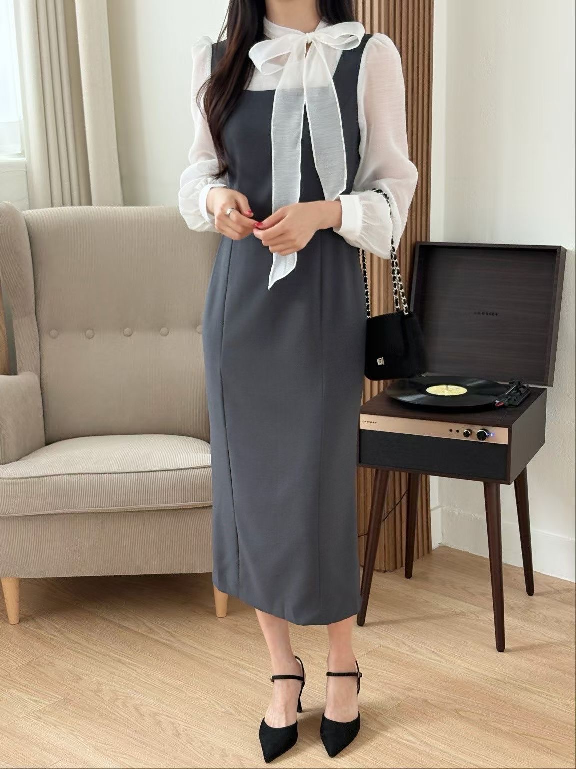 Ruhot/EEYOU東大門代購女士新品推薦休閑人氣連衣裙含脖帶Ruhot/EEYOU連衣裙圖色1