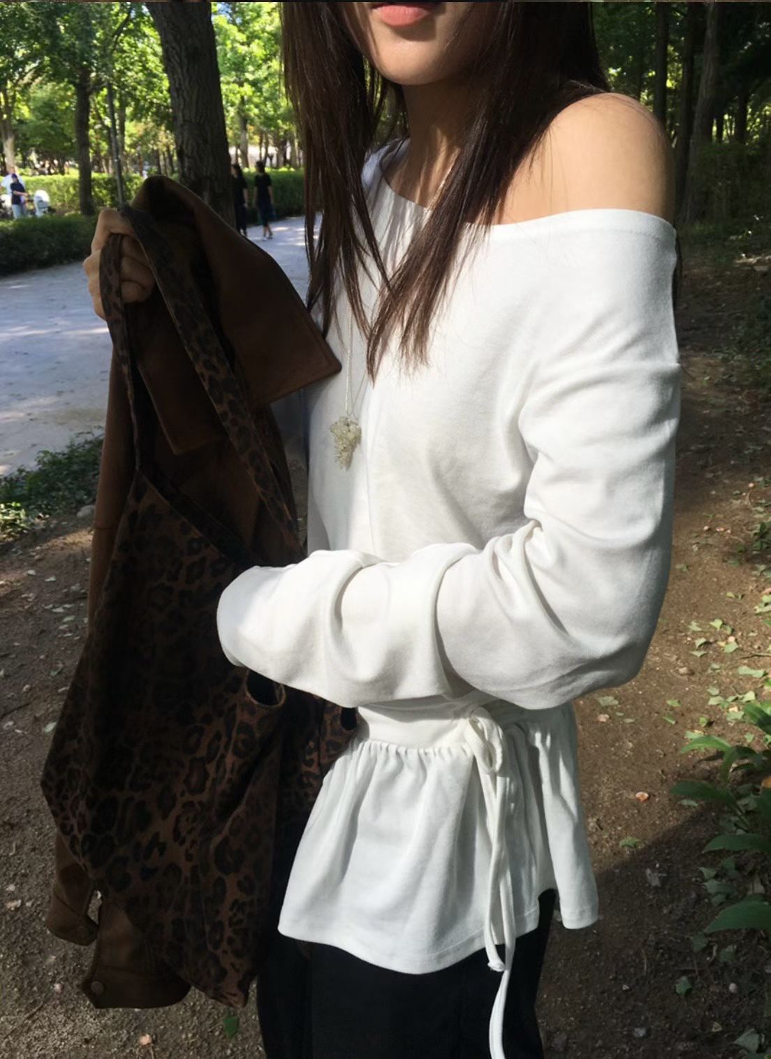 WAYBETTER韓國代購女裝新款休閑人氣時尚長袖T恤荷葉邊露肩WAYBETTER長袖T恤