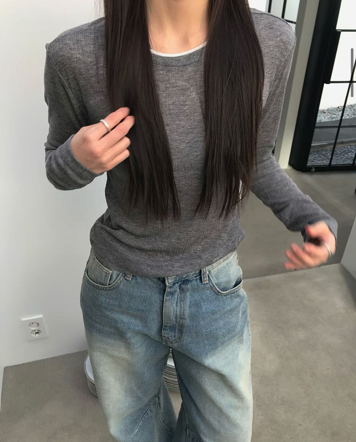 WAYBETTER韓國直郵女裝新款真品熱賣推薦長袖T恤透明撞色WAYBETTER長袖T恤