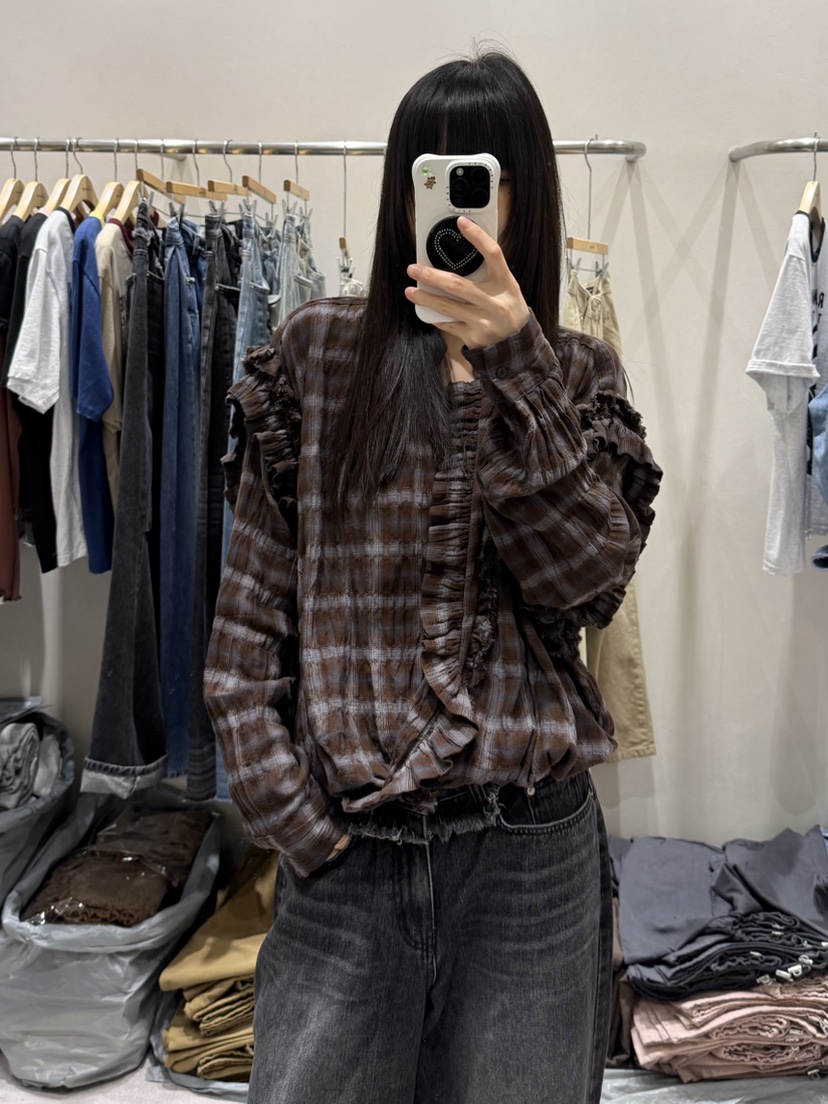 SHIRRING韓國代購女士新款真品休閑熱賣時尚推薦襯衫蕾絲衫SHIRRING襯衫/蕾絲衫