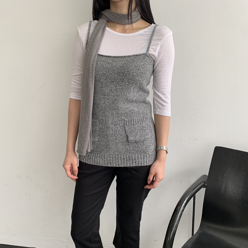 MOMENT韓國代購女士新款推薦吊帶背心無袖針織衫不含圍巾口袋MOMENT/RECOVER吊帶/背心