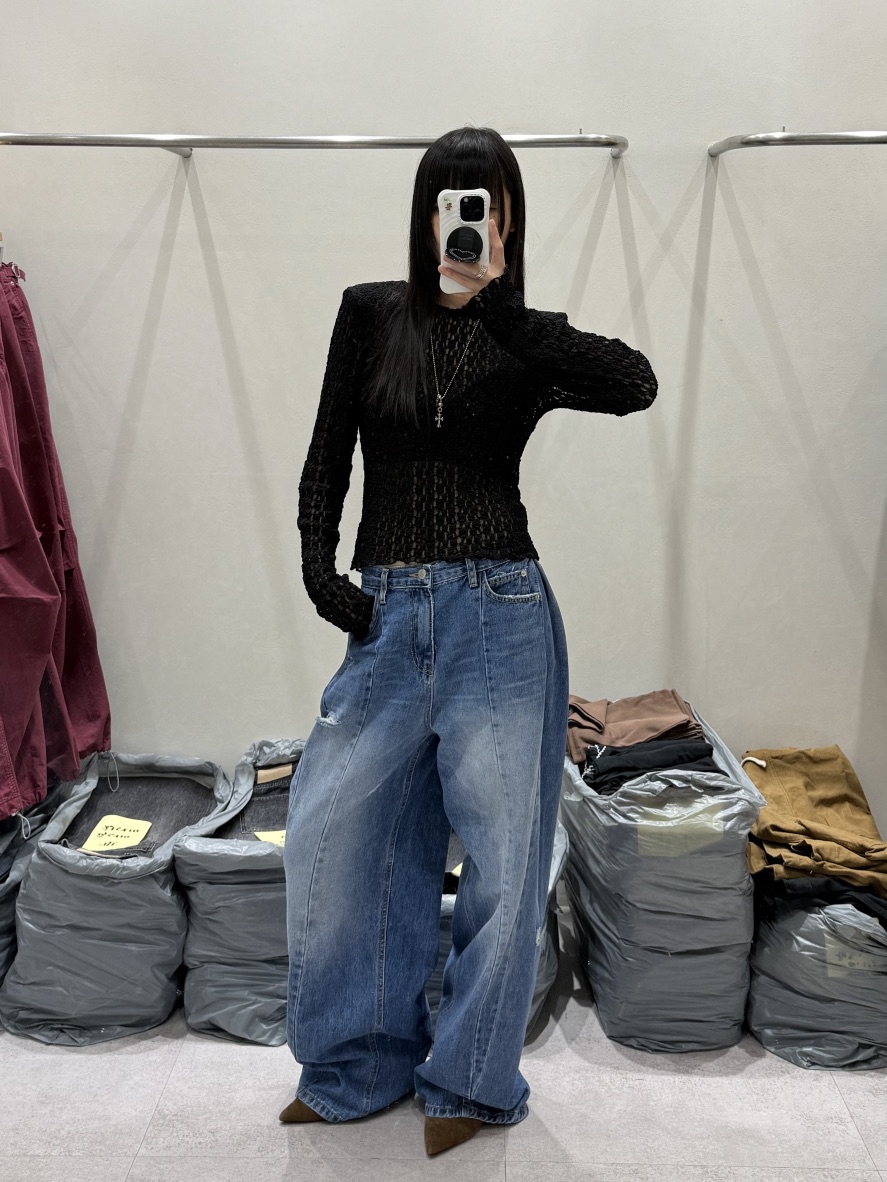 SHIRRING東大門代購女裝新款休閑熱賣推薦時尚真品牛仔褲SHIRRING牛仔褲