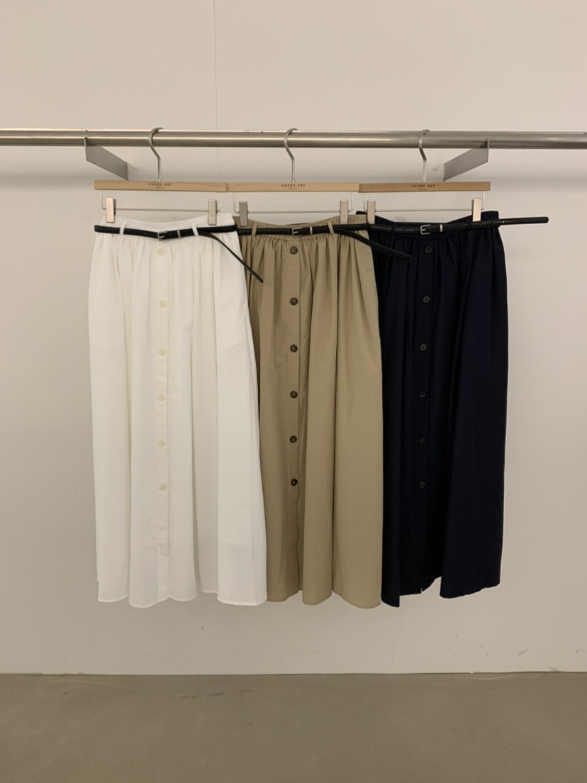 UNDER KEY東大門代購女裝新品時尚人氣長裙含腰帶喇叭紐扣UNDER KEY長裙